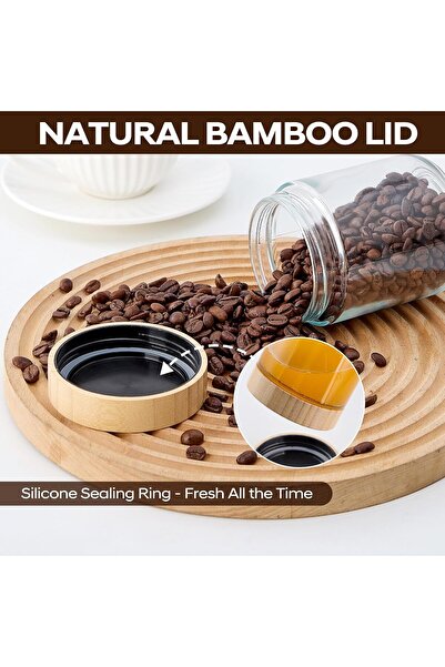 LENND Overnight Oats Jars with Bamboo Lids, 16oz Airtight Glass Jars, Wide Mouth, 4 PCS