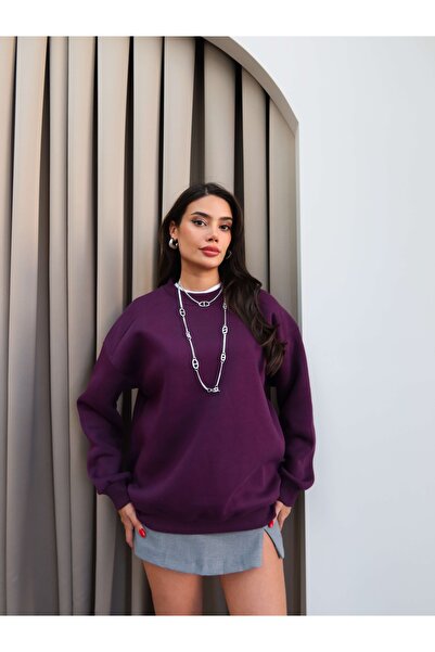 ESRAHELVACI Μωβ φούτερ Oversize με ανάγλυφο σχέδιο