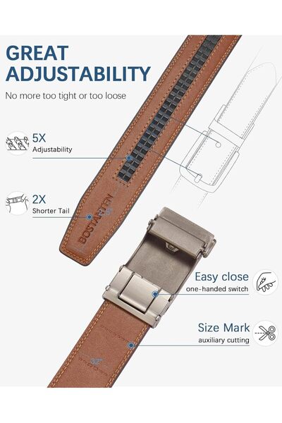 BOSTANTEN Men's Leather Ratchet Belt - Adjustable Dress & Casual, Trim to Fit