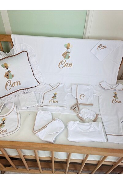 KARSU TASARIM İsme Özel Nakışlı Organik Hastane Çıkış Seti (Takı Yastıklı 11 ...