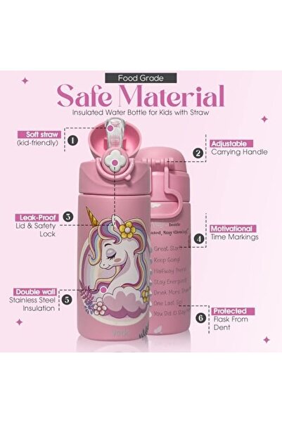 Generic VERJO Kids Water Bottle for School – 500ml Stainless Steel Kids Insulated Water Bottle with Straw,