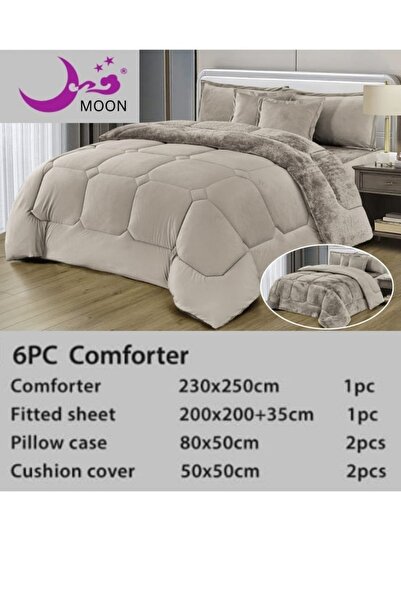 smart home Premium Double-Sided Winter comforter, Velvet and Fur - 6-Piece Comforter Set, 250x230cm