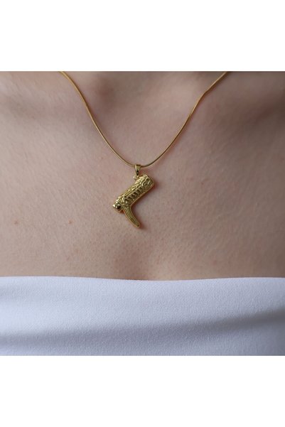 leargia Mini Cowboy Boot Steel Necklace-Gold