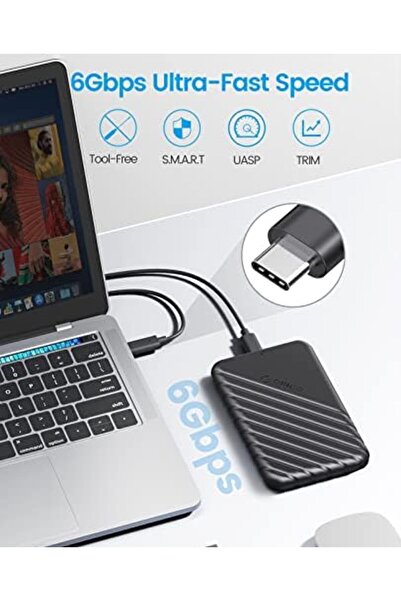 Orico USB C Hard Drive Enclosure with USB C to C Cable for 2.5 inch SATA SSD HDD 6Gbps External Hard