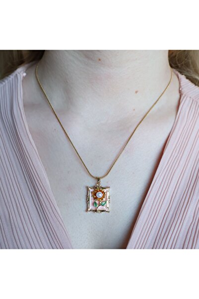 leargia قلادة من الفولاذ على شكل عباد الشمس - وردي