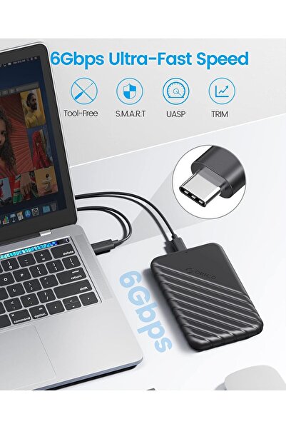 Orico USB C Hard Drive Enclosure with USB C to C Cable for 2.5 inch SATA SSD HDD 6Gbps External Hard