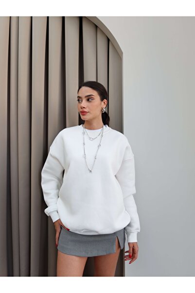 ESRAHELVACI Hanorac alb supradimensionat în relief