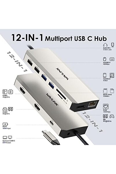 wavlink محطة إرساء USB C 12 في 1 مع شاشة مزدوجة