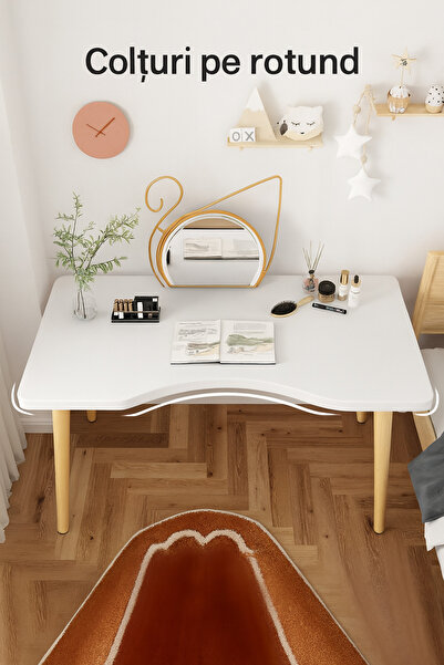 ROHS Birou calculator 80x40x72 cm, design scandinav modern, multifuncțional, blat MDF, cadru metalic, alb