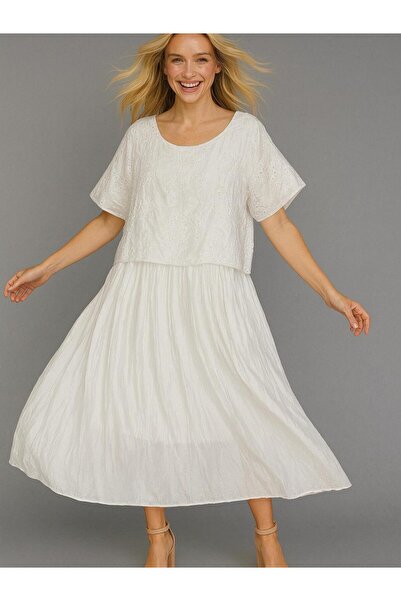 Butik İtalyan Fisto Detaylı Elbise - BEYAZ
