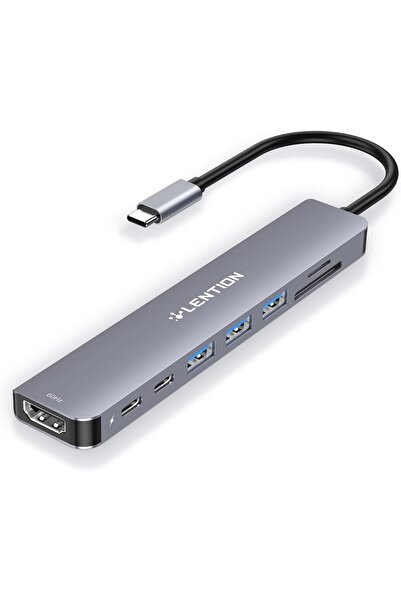 LENTION 8-in-1 USB-C Hub with 4K 60Hz HDMI, 100W Power Delivery, 5Gbps USB C Data, 3 USB 3.0 and mic