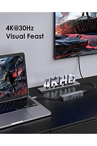 LENTION موزع USB-C مع شحن PD بقوة 100 وات، ومنفذ HDMI بدقة 4K، وقارئ بطاقات مزدوج، ومتوافق مع USB 3.0 و2.0 2025-20