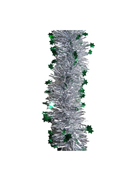 Flippy LED Christmas Tinsel, 2 m, 5 cm Thick, PVC, Star Pattern, Artificial, Green/Silver