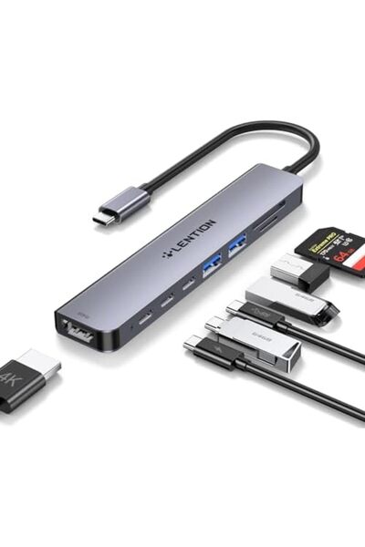LENTION 8 in 1 USB C Hub with 4K 60Hz HDMI, 100W Charging, 5Gbps USB C Data, 2 USB 3.0 and Dual Card