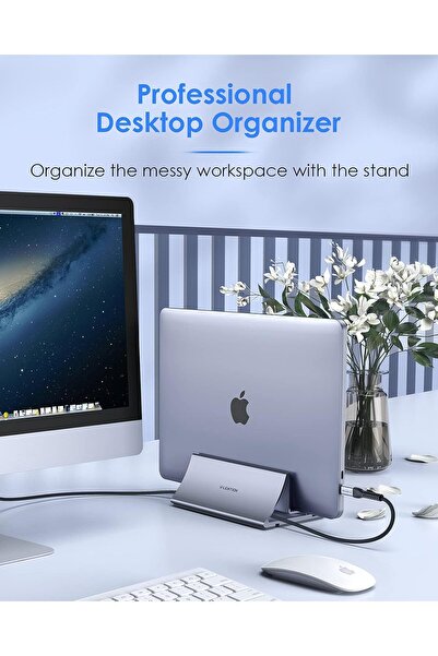 LENTION Vertical Aluminum Alloy Laptop Stand, Silicone Mat Protection (LS2, Gray)