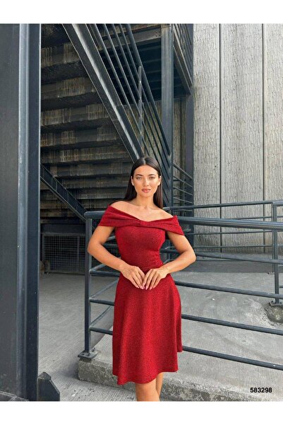 Modafeminen Flowers Fabric Madonna Collar Flare Dress Red 583298