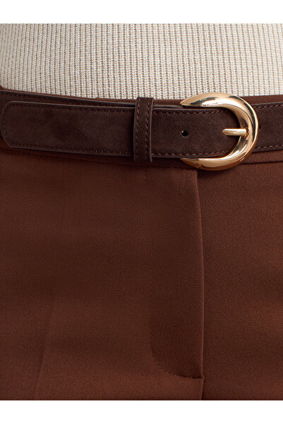 Dilvin 72172 Mid-Waist Fabric Trousers-Brown