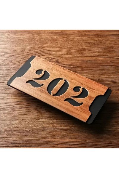 zafrakreklam Horizontal Composite - Wooden Apartment -Apartment Hotel Office Door Number Black& Walnut No-3 Üç