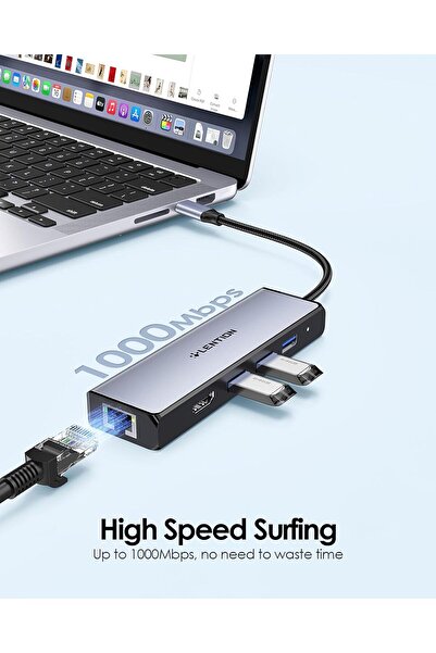 LENTION USB C Hub with Gigabit Ethernet, 4K HDMI, 3x USB 3.0 (CB-C25, Space Gray)
