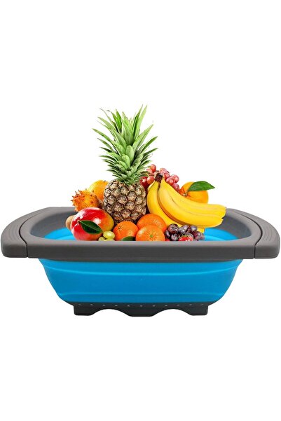Flippy Coș de scurgere retractabil pentru chiuvetă, 39x12 cm, design extensibil până la 61 cm, albastru