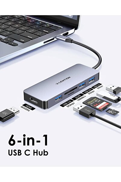LENTION USB C Hub with 4K HDMI, 3 USB 3.0, SD/Micro SD Card Reader (CB-C18, Space Gray)
