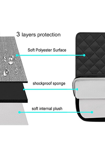 Generic MOSISO Laptop Case 15-inch Square Quilted Sleeve with Pocket & Small Pouch, Black
