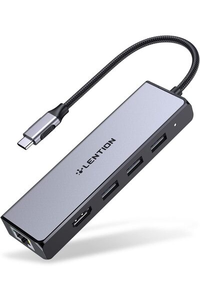 LENTION USB C Hub with Gigabit Ethernet Adapter, 4K HDMI, 3 USB 3.0 Dongle for 2023-2016 MacBook Pro