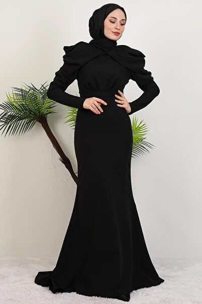 giz astore Elena Omuz Detay Abiye Siyah