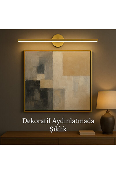 luxshome Modern Kablosuz Tak Çalıştır Ledli Pilli Aplik Banyo Tablo Ayna Aydınlatma Eskitme Gold Pil Dahildir