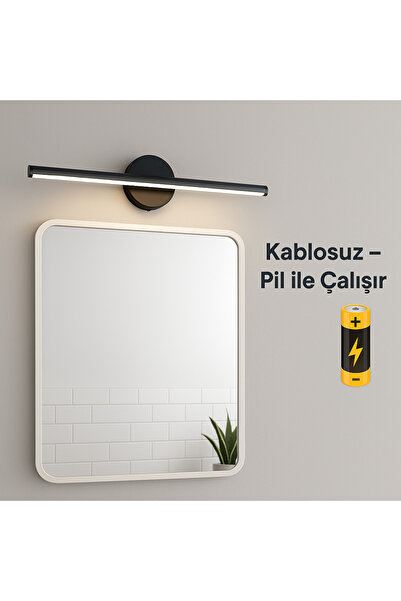 luxshome Modern Kablosuz Tak Çalıştır Ledli Pilli Aplik – Siyah Kasa, Beyaz Işık, Pil Dahil