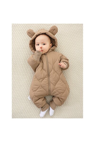 Flippy Winter Romper for Babies, Cotton, with Ears, Elastic Cuffs, Unisex, 66 cm, Brown