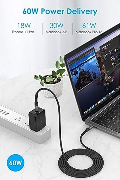 LENTION USB C to USB C Cable 3.3ft 60W, Type C 20V/3A Fast Charging Braided Cord Compatible with 202