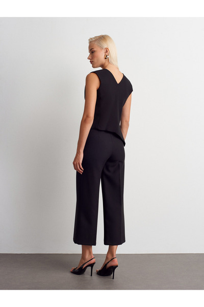 Dilvin 72176 Belted Culotte Pants-Black