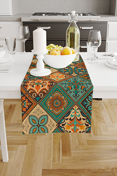 Else Dekor Vintage Retro Tiles Patterned Digital Printing Washable Decorative Runner 40X140Cm