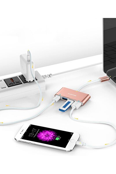 LENTION 4-in-1 USB-C Hub with 3 USB 3.0 and Type-C Power Delivery (CB-C13se, Rose Gold)