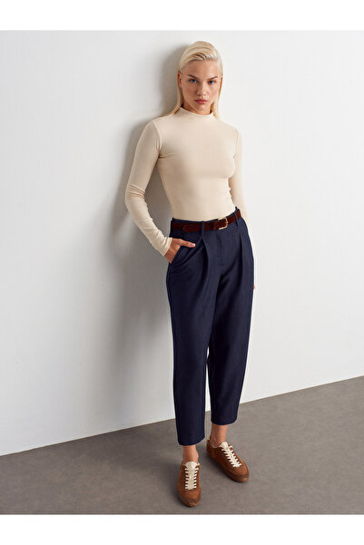 Dilvin 72175 Belted Trousers-Navy Blue