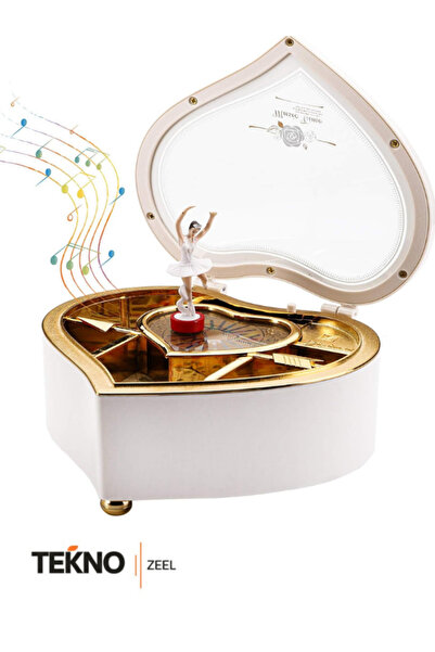 teknozeel Beyaz Kalp tasarımlı Balerinli Nostaljik Müzik Kutusu - Anneler Gün...