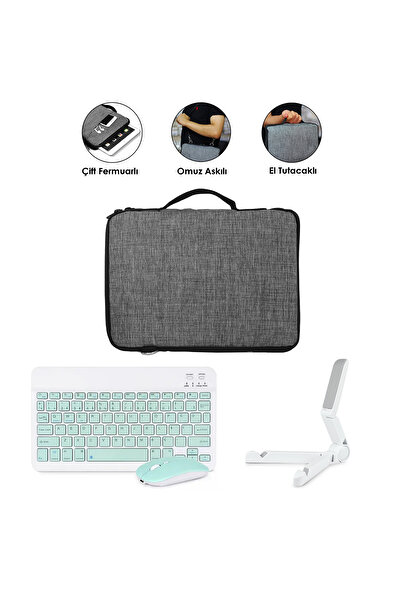 Microcase Samsung Galaxy Tab S6 Lite SM-P610 10.4 inch Gri Çanta+Türkçe BT Kl...