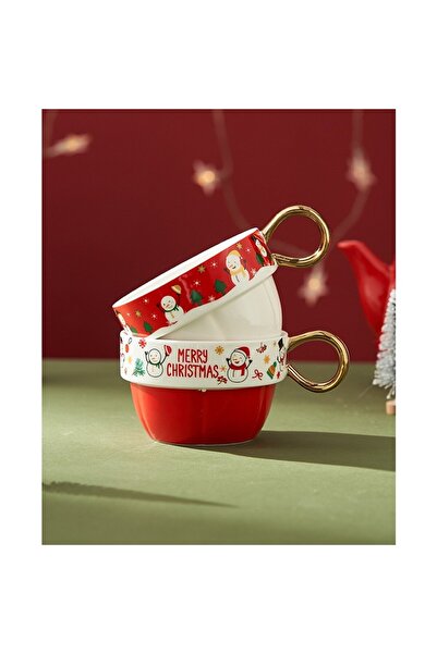 Bibilel Tea Set Bibilel, Christmas Theme - Teapot 450 ml + 2 Cups 250 ml, Ceramic, Snowman, White/Red