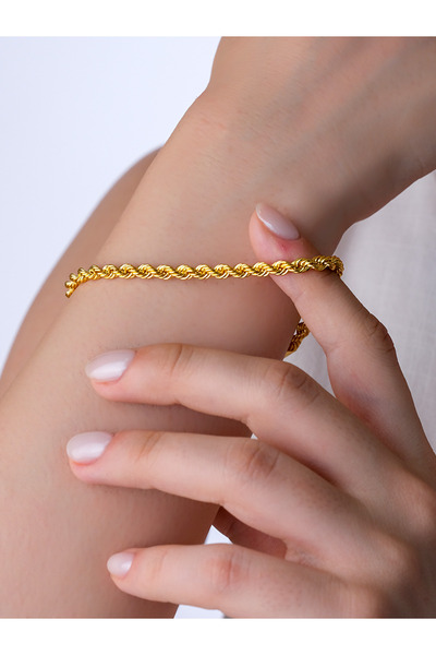 ÇAĞLAYAN KUYUMCULUK 14 Ayar Altın 5,5 Mm Burgu Halat Bileklik Künye