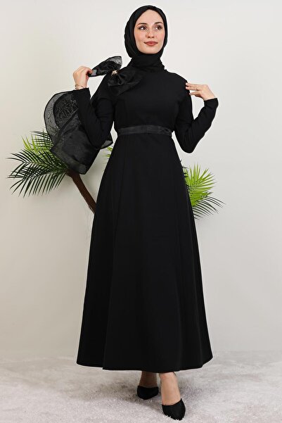 giz astore Fiyonk Organze Detay Abiye Siyah