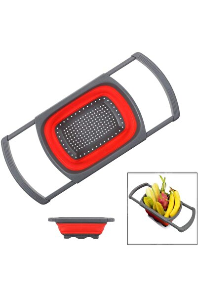 Flippy Retractable Sink Drain Basket, Flippy, 39x12 cm, Extendable Design up to 61 cm, Red