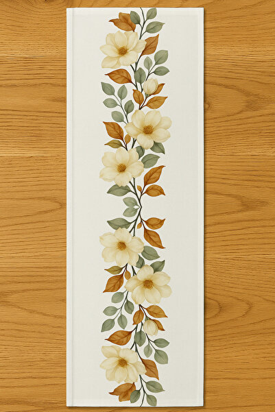 Else Dekor Natural Floral Patterned Digital Printing Washable Decorative Runner 40X140Cm
