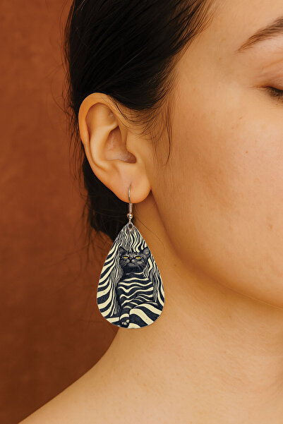 Cekuonline Women's Earrings Patterned Stylist Hook Printed Earrings Drop Transparent Cat Malia