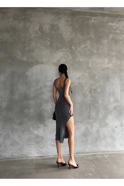 Zerenyus Φόρεμα μίντι με σχισμή που πλένεται από αστικό ύφασμα