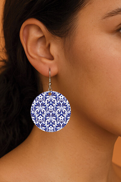 Cekuonline Women's Earrings Patterned Stylist Hooked 3.5X5Cm Round Transparent Earring Tile