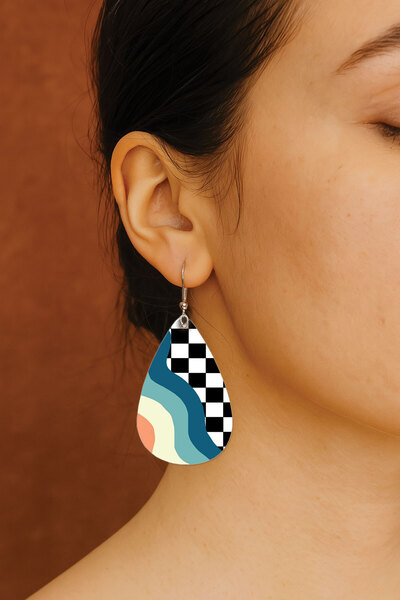 Cekuonline Women's Earrings Patterned Stylist Hook Printed Earrings Drop Tran...