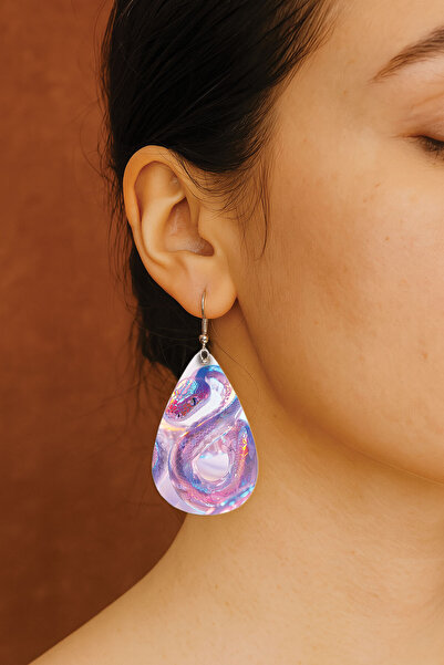 Cekuonline Women's Earrings Patterned Stylist Hooked Printed Earrings Drop Transparent My Relatives