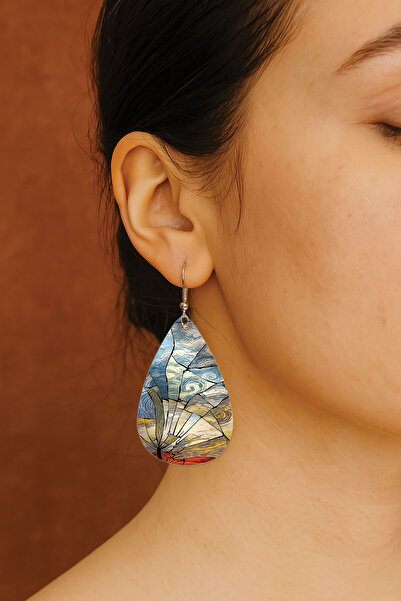 Cekuonline Women's Earrings Patterned Stylist Hook Printed Earrings Drop Tran...