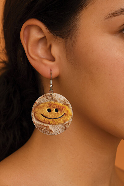 Cekuonline Women's Earrings Patterned Stylist Hooked 3.5X5Cm Round Transparent Earrings Smiling Face333